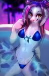 2018 alternate_version_at_source anthro bikini biped blue_bikini blue_clothing blue_swimwear breasts canid canine claws clothing digital_media_(artwork) female fur hair kolae long_hair mammal navel partially_submerged paws shaded solo string_bikini swimwear two-piece_swimsuit white_body white_fur 
