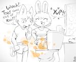 anthro bathroom blush blush_lines clogged_toilet clothed clothing crop_top dialogue duo enjoying_feces enjoying_the_go enjoying_view feces feces_in_toilet feces_in_toilet_bowl feces_pile felid feline female hair hands_on_hips implied_scat implied_toilet_use impressed jubb lagomorph leporid looking_down male male/female mammal monochrome navel panties panties_only proud rabbit shirt sink sketch smelly smile speech_bubble standing star stink_cloud stink_fumes tail toilet toilet_bowl toilet_paper toilet_seat toilet_use topless topwear underwear underwear_only