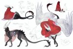 2_horns absurd_res alternate_species ambiguous_gender back_spikes bag black_body cloak cloak_only clothing digital_media_(artwork) digital_painting_(artwork) dragon english_text eymott feathered_wings feathers feral hi_res hollow_eyes hollow_knight_(franchise) horn hornet_(hollow_knight) korean_description korean_text lying map mythological_creature mythological_scalie mythology on_side painting_(artwork) paws quadruped red_cloak red_clothing scales scalie simple_background sketch solo spikes spikes_(anatomy) standing tail tail_tuft team_cherry text tuft white_background wingless_dragon wings