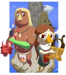 2026 adult_swim animal_humanoid anthro avian avian_humanoid biped bird blonde_hair bottomwear brown_body brown_fur brown_hair cartoon_network cel_shading clothed clothed_anthro clothed_female clothed_humanoid clothed_male clothing cloud crossover day digital_drawing_(artwork) digital_media_(artwork) duo english_description female footwear full-length_portrait fur hair heterochromia high-angle_view humanoid humanoid_pointy_ears hybrid loincloth looking_at_another male medli musical_instrument nintendo outside owl pointy_ears portrait reptile rito rito_humanoid scalie sea shaded shoes sky snake sneakers stingercorps style_emulation the_legend_of_zelda water wind_waker xavier_(xra) xavier_renegade_angel