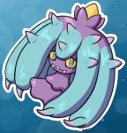  aludra_(aludrakijurorin) blue_background blue_eyes colored_sclera fangs looking_at_viewer mareanie no_humans outline pokemon pokemon_(creature) solo spikes white_outline yellow_sclera 