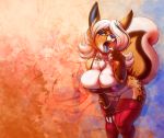  2020 anthro big_breasts blue_eyes breasts canid canine cervid cream.pup female fox hybrid lagomorph looking_at_viewer mammal miya open_mouth solo tongue wide_hips 