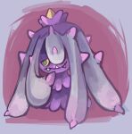  colored_sclera fangs green_eyes grey_background highres looking_at_viewer lunie mareanie no_humans pokemon pokemon_(creature) red_background solo spikes two-tone_background yellow_sclera 