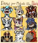 0ct0m0n0 ambiguous_anthro ambiguous_gender anthro avian blue_body blue_eyes blue_fur brown_body brown_eyes brown_fur bust_portrait cheek_tuft chibi closed_smile dinosaur dreadlocks dromaeosaurid ear_piercing ear_ring equid equine facial_tuft fangs felid front_view fur glistening glistening_eyes grey_body grey_fur grin hi_res horn horn_jewelry horn_ring jewelry looking_at_viewer male male_anthro mammal mouth_closed multiple_images mythological_creature mythological_equine mythology narrowed_eyes nude open_mouth orange_eyes piercing portrait prehistoric_species purple_body purple_eyes purple_fur red_body red_eyes red_fur reptile ring_(jewelry) ring_piercing saurischian scalie sharp_teeth simple_background smile solo species_request teeth theropod tuft unicorn white_body white_fur yellow_background