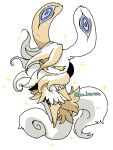 2026 2_tails 4_eyes ambiguous_gender anthro bilateral_gynandromorphism ear_eyes eyes_closed floating floppy_ears fur generation_6_pokemon genetic_chimerism heterochromia hi_res japanese_description lop_ears mane mega_meowstic meowstic multi_eye multi_tail multicolored_body nintendo pokemon pokemon_(species) pseudo_clothing signature simple_background solo sparkles sw_karasu tail two_tone_body unusual_anatomy unusual_eye_placement white_background yellow_body yellow_fur