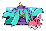 billspooks blue_eyes colored_sclera corsola fangs mareanie no_humans open_mouth outline pokemon pokemon_(creature) spikes toon_(style) white_outline yellow_sclera 