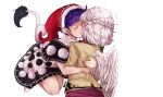 1_wing 2019 black_clothing black_dress black_tail_tuft blue_hair bodily_fluids brown_clothing brown_jacket brown_topwear clothed clothed_female clothed_humanoid clothing doremy_sweet dress duo eyes_closed female female/female floating flying_sweatdrops hair hat headgear headwear heart_symbol hi_res hug humanoid jacket kissing multicolored_clothing multicolored_dress nightcap red_clothing red_hat red_headwear sagume_kishin signature simple_background sleep_(isliping) sweat sweatdrop tail tail_tuft tailed_humanoid topwear touhou tuft two_tone_clothing two_tone_dress white_background white_clothing white_dress white_hair white_tail white_wings winged_humanoid wings