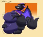  absurd_res anthro belly big_belly black_body cock_vore dirtymac dragon dragon_wings genitals hi_res huge_belly hyper male mythological_creature mythological_scalie mythology oral_vore overweight overweight_anthro overweight_male penile penis post_vore_weight_gain purple_underbelly scalie size_difference smaller_pred vore wings 