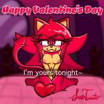  anthro areola bed bedroom bedroom_eyes blush breasts domestic_cat felid feline felis female front_view furniture hair heart_symbol hi_res holidays lindsey_(sussytomato) looking_at_viewer mammal narrowed_eyes navel nipples nude red_hair seductive solo sussytomato tail text valentine's_day 