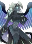  1girl black_dress black_nails black_scales chamber_dragonmaid closed_mouth commentary dragon_girl dragon_tail dragon_wings dragonmaid_cehrmba dress duel_monster furry furry_female highres looking_at_viewer ryuuichirou_(dragonryuusuki) smile solo tail wings yu-gi-oh! 