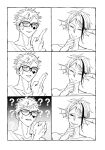  2boys ? ?? club_(shape) club_facial_mark commentary_request eel_boy facial_mark fins glasses head_fins heterochromia highres implied_yaoi insertion_threshold_(meme) jade_leech jade_leech_(eel) meme miyaii17 multicolored_hair multiple_boys semi-rimless_eyewear sharp_teeth short_hair simple_background smile streaked_hair teeth trey_clover twisted_wonderland under-rim_eyewear upper_body white_background 