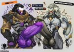 absurd_res anthro armor balls banyue_(zenless_zone_zero) big_balls big_penis blizzard_entertainment blush brown_penis chinese_text comparing crossover duo erection exclamation_point felid foreskin genitals glistening glistening_body glistening_genitalia glistening_penis grey_body grey_hair hair heart_symbol hi_res humanoid lion lr_hunter_hati machine male male/male mammal mane mask metallic_body mihoyo motion_lines muscular muscular_arms muscular_male nipples nude overwatch pantherine pecs penis purple_penis ramattra retracted_foreskin robot robot_anthro scarf sequence shoulder_pads speech_bubble standing surprised text zenless_zone_zero