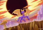 absurd_res activision backlighting claws dragon eclipse european_mythology flying hi_res horn landscape light lighting male maxner12 mountain mythological_creature mythological_scalie mythology outside scalie solar_eclipse solo spyro spyro_the_dragon western_dragon wings