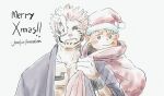  2boys :/ absurdres artist_name bag blush_stickers christmas deformed extra_eyes eye_mask facial_tattoo fur-trimmed_headwear fur_trim half_eye_mask hat highres in_bag in_container itadori_yuuji jovzkyanimation jujutsu_kaisen male_focus mask merry_christmas multiple_boys pectorals pink_hair red_eyes ringed_eyes ryoumen_sukuna_(jujutsu_kaisen) ryoumen_sukuna_(true_form)_(jujutsu_kaisen) santa_hat short_hair sketch smile tattoo upper_body white_background 
