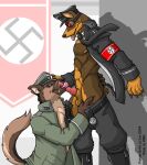 anthro bodily_fluids canid canine canine_penis_tongue canis cum domestic_dog duo genital_fluids german_shepherd herding_dog jax_(disambiguation) male male/male mammal nazi nazi_uniform oral panzer pastoral_dog swastika