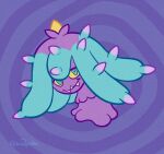  blue_eyes colored_sclera fangs looking_at_viewer mareanie nikipaprika no_humans pokemon pokemon_(creature) purple_background signature solo spikes two-tone_background yellow_sclera 