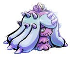  blue_eyes colored_sclera fangs looking_at_viewer mareanie no_humans pokemon pokemon_(creature) simple_background solo spikes thumpleweed white_background yellow_sclera 