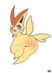  2019 2_toes anthro big_butt big_ears blue_eyes blush butt butt_wings cute_fangs digital_media_(artwork) eyelashes fangs female fur legendary_pok&eacute;mon looking_back mammal nintendo open_mouth pok&eacute;mon pok&eacute;mon_(species) saltyxodium simple_background smile solo thick_thighs toes tongue victini video_games white_background wide_hips wings 