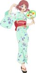  1girl aqua_kimono artist_request black_sandals blue_eyes breasts floral_print floral_print_kimono full_body game_cg hair_ornament hand_fan highres holding holding_fan japanese_clothes kimono looking_at_viewer official_alternate_costume official_art open_mouth print_kimono red_hair red_sandals rose_(tales) sandals short_hair smile solo standing tales_of_(series) tales_of_asteria tales_of_zestiria third-party_source transparent_background 