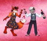 absurd_res alcohol american_opossum anthro beverage blue_eyes bow_tie brown_hair canid canine clothed clothing collared_shirt container cup dress dress_shirt drinking_glass duo ferox_(feroxdoon) fox fur glass glass_container glass_cup green_eyes grey_body grey_fur hair happy heart_symbol hi_res holidays love male male/male mammal marsupial nonbinary_(lore) orange_body orange_fur paws piercing ponytail red_body red_fox red_fur romantic romantic_couple shirt short_ponytail slacks smile sparkles suspenders tail tail_wrapped_around_tail teeth the-chu topwear true_fox valentine's_day vest virginia_opossum white_body white_fur white_hair wine wine_bottle wine_glass xander_(barleychee)