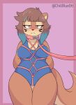  absurd_res annie_(chillblue) anthro bdsm blue_hair blush bondage bound breasts chillblue clothed clothing digital_media_(artwork) female fur hair hi_res mammal mustelid musteline otter simple_background solo tail 