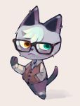  :&lt; animal_crossing anthro clothed clothing domestic_cat eyewear felid feline felis fur glasses hair heterochromia mammal nintendo simple_background solo star-rod video_games white_hair 