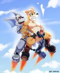 abs anal anal_penetration anthro balls black_markings bodily_fluids boots canid canine clothing cloud cloudy_sky cum cumshot duo ejaculation electrostimulation erection flying footwear fox fox_mccloud fur genital_fluids genitals glans glistening glistening_boots glistening_clothing glistening_footwear green_eyes grey_body grey_fur heffy038 hi_res humanoid_genitalia humanoid_penis looking_pleasured male male/male male_penetrated male_penetrating male_penetrating_male mammal markings motion_lines nintendo orange_eyes orgasm pecs penetration penile penile_penetration penis penis_in_ass rocket_boots sex shoes sky skyscape star_fox tongue tongue_out zalno