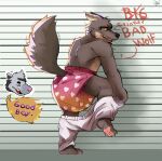 absurd_res ambiguous_gender anthro bodily_fluids bottomwear bottomwear_down brown_body brown_claws brown_fur brown_nose brown_tail canid canine canis claws clothed clothing cutaway dialogue diaper diaper_only directional_arrow dreamworks duo ears_back english_text expression_cutaway eyebrow_slit eyebrows full-length_portrait fur genital_fluids good_boy graffiti graffiti_on_wall heart_symbol hi_res mammal mr._wolf_(the_bad_guys) multicolored_body multicolored_fur narrowed_eyes on_one_leg open_mouth pants pants_down pants_grab partially_clothed pattern_diaper pawpads pink_pawpads pivoted_ears portrait praise raised_leg solo_focus sparkles speech_bubble standing tail tan_body tan_fur tango_(skunk) teeth text the_bad_guys three-quarter_view toe_claws topless unclean_diaper urine used_diaper using_diaper washooo wearing_diaper wet_diaper wetting wetting_diaper white_bottomwear white_clothing white_pants wolf yellow_sclera