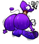 2025 alien anthro balls big_balls big_butt big_penis black_eyes black_nose black_tail bob_(superiorfox) bodily_fluids brown_clothing brown_topwear brown_vest butt clothing digital_media_(artwork) domestic_cat exclamation_point fangs felid feline felis floating floating_hands fur genitals gloves handwear hi_res huge_penis looking_at_butt looking_at_own_butt looking_at_self looking_back lucaslora male mammal multicolored_clothing multicolored_topwear penis purple_body purple_ears purple_fur purple_tail question_mark rear_view sharp_teeth simple_background solo sweat tail teeth thick_thighs three-quarter_view topwear two_tone_clothing two_tone_tail two_tone_topwear two_tone_vest vein veiny_penis vest white_background white_clothing white_gloves white_handwear