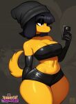 2026 anthro armwear bandeau beanie big_breasts black_armwear black_bandeau black_bottomwear black_choker black_clothing black_elbow_gloves black_gloves black_hair black_handwear black_jewelry black_latex black_necklace black_shorts black_topwear bottomwear breasts canid canine canis cellphone choker clothed clothed_anthro clothed_female clothing deusv_(artist) domestic_dog elbow_gloves electronics female fur gloves hair handwear hat headgear headwear hi_res holding_object holding_phone jewelry latex latex_armwear latex_bandeau latex_bottomwear latex_clothing latex_elbow_gloves latex_gloves latex_handwear latex_shorts latex_topwear mammal necklace phone sella_(deusv) shorts smartphone solo thick_thighs topwear wide_hips yellow_body yellow_fur