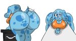  2019 anthro bent_over big_breasts big_butt blue&#039;s_clues blue_(blue&#039;s_clues) blue_body blue_eyes blue_fur bottomless breasts butt canid canine canis clothed clothing convenient_censorship domestic_dog female fur furniture huge_butt looking_at_viewer mammal nathanatwar nickelodeon open_mouth partially_clothed presenting presenting_hindquarters shirt simple_background smile solo table teeth thick_thighs topwear white_background wide_hips 