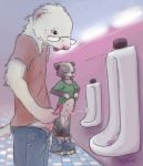  anatomically_correct anatomically_correct_genitalia anatomically_correct_penis animal_genitalia animal_penis anthro balls bathroom being_watched blep bodily_fluids bottomwear canid canine clothed clothing clothing_lift cub digital_media_(artwork) domestic_ferret erection eyewear fully_sheathed fur genital_fluids genitals holding_penis looking_at_another male mammal multi_nipple mustela mustelid musteline nipples pants partially_clothed paws peeing penis pink_nose public_restroom sheath shirt shirt_lift size_difference tay tayferret tongue tongue_out topwear underwear unzipped urinal urine whiskers white_body white_fur young 
