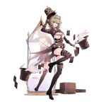  1girl absurdres bird black_hairband black_shorts boots breasts brown_boots brown_corset brown_gloves brown_hair brown_hat brown_shrug card chinese_commentary commentary_request corset dove gloves hair_intakes hairband hat highres honkai_(series) honkai_impact_3rd large_breasts looking_at_viewer magic_trick qingshimangxue rabbit shorts shrug_(clothing) simple_background smile solo thigh_boots thighs top_hat vill-v white_background 