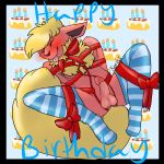  1:1 balls bdsm birthday_gift blush bondage bound clothing darlingsocks eeveelution flareon genitals gift hi_res legwear male nintendo penis pinup pok&eacute;mon pok&eacute;mon_(species) pose ribbons shy socks teasing thigh_highs video_games 