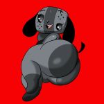  1:1 2020 animate_inanimate anthro big_butt breasts butt canid convenient_censorship female floppy_ears hand_behind_head hi_res huge_butt looking_at_viewer lying mammal nathanatwar nintendo nintendo_switch nude open_mouth pose presenting presenting_hindquarters red_background short_stack simple_background smile solo switch_dog teeth thick_thighs tongue video_games wide_hips 