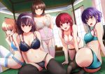  ass blue_eyes blush brown_hair garter_belt group hashima_izumi headband hyoudou_michiru kasumigaoka_utaha katou_megumi long_hair navel pink_eyes purple_hair red_eyes red_hair saenai_heroine_no_sodatekata satou_chagashi sawamura_spencer_eriri short_hair stockings thighhighs twintails 