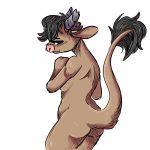  1:1 2020 absurd_res anthro big_tail blush bovid bovine breasts brown_body brown_fur butt cattle digital_media_(artwork) female fur hair hi_res horn looking_at_viewer mammal manitka manitka_(character) nude simple_background solo white_background 