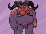  2019 4:3 anthro balls belly bovid caprine flaccid genitals hi_res hokolee32 humanoid_hands league_of_legends male mammal moobs navel nipples ornn_(lol) overweight overweight_male penis pubes riot_games simple_background solo video_games 