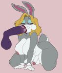 anthro balls big_balls big_breasts big_penis blonde_hair blursedart blush breasts bugs_bunny clothing crossgender disembodied_penis flaccid genitals gloves gloves_only gynomorph hair handwear handwear_only hi_res intersex intersex/male lagomorph leporid lipstick looney_tunes makeup male mammal mostly_nude mtg_crossgender mti_crossgender offscreen_male oral oral_penetration penetration penis rabbit solo tuft warner_brothers whiskers wig