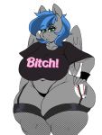  3:4 anthro baseball_(disambiguation) bibbo bibbo_(oc) big_breasts breasts clothing cutie_mark english_text equid equine female fishnet freckles garter_straps hasbro looking_at_viewer mammal my_little_pony panties profanity pterippus solo text thick_thighs underwear wide_hips wings 