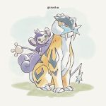  aipom artist_name fangs grin hand_tail itosilva no_humans pokemon pokemon_(creature) purple_fur raikou red_eyes smile tail yellow_fur 