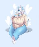  anthro big_breasts blush breasts canid canine canis clothed clothing domestic_dog female fur hair hi_res huge_breasts husky huwon mammal nordic_sled_dog opal_(tsudanym) open_mouth overweight overweight_female partially_clothed solo spitz thick_thighs 