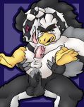  altenusy animal_genitalia anthro avian balls beak bird bodily_fluids claws cum digital_media_(artwork) erection eyebrows feather_tuft feathers fur genital_fluids genitals head_tuft humanoid_genitalia humanoid_penis male mammal nintendo nude obstagoon open_mouth penis pok&eacute;mon pok&eacute;mon_(species) simple_background sirfetch&#039;d teeth tongue tongue_out tuft video_games white_body white_feathers 