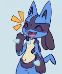  ambiguous_gender anthro blush canid canine cute_fangs happy hi_res lucario mammal nintendo open_mouth open_smile pok&eacute;mon pok&eacute;mon_(species) simple_background smile solo tequilademora tongue video_games 
