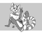  anthro clothed clothing didelphid digital_media_(artwork) feet female fur genitals hair inktiger looking_at_viewer mammal marsupial monochrome opal_(nicnak044) paws pinup pose pussy simple_background smile solo teeth toes 