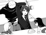  3girls :s cellphone collared_shirt commentary_request cosplay crying crying_with_eyes_open empty_eyes gavel goldluck hanamiya_nina hanamiya_nina_(style) higuruma_hiromi higuruma_hiromi_(cosplay) holding holding_gavel holding_mallet indoors jacket judgeman_(jujutsu_kaisen) jujutsu_kaisen kan_kanna long_hair long_sleeves mallet meme mini_person minigirl multiple_girls necktie open_mouth parody phone real_life shirt smartphone speakiposting_(meme) straight_hair suit_jacket tears teeth tsukine_kona upper_teeth_only 