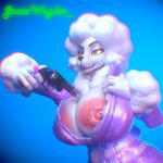 3d_(artwork) absurd_res anthro big_breasts blender_(artwork) breasts canid canine canis clothing clothing_aside digital_media_(artwork) domestic_dog epic_games female fortnite fortnite:_battle_royale fur gratewryder gun hammerspace handgun hi_res lady_poodlina mammal opening_jacket poodle ranged_weapon revolver smile solo weapon white_body white_fur