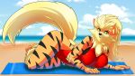  2019 anthro anthrofied arcanine arcee_(unicorn_lord) beach big_breasts breasts canid canine canis clothed clothing curvy_figure digital_media_(artwork) domestic_dog female fur hair hi_res long_hair looking_at_viewer mammal nintendo one-piece_swimsuit outside pok&eacute;mon pok&eacute;mon_(species) pok&eacute;morph seaside sky solo swimwear the-unicorn-lord thick_thighs video_games water wide_hips 
