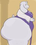 2025 2_horns anthro belllovesbelly belly big_breasts big_butt biped bovid breasts butt caprine cellulite clothed clothing digital_media_(artwork) female floppy_ears goat horn huge_butt lop_ears mammal mature_anthro mature_female obese obese_anthro obese_female overweight overweight_anthro overweight_female scut_tail short_tail simple_background slit_dress smile solo standing tail tan_background thick_thighs toriel undertale_(series) white_body