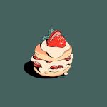  aqua_background choo dessert food fruit highres leaf no_humans original shadow signature simple_background strawberry strawberry_shortcake 